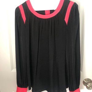Brand New Without Tag Women’s Black & Bright Pink Milly Silk Top. Size 2.